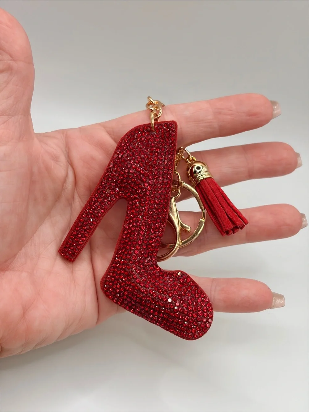 Red Glitter High Heel Keychain with Gold Hardware